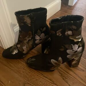 Lulu Ankle Black Suede Ankle Boots Heels Flowers